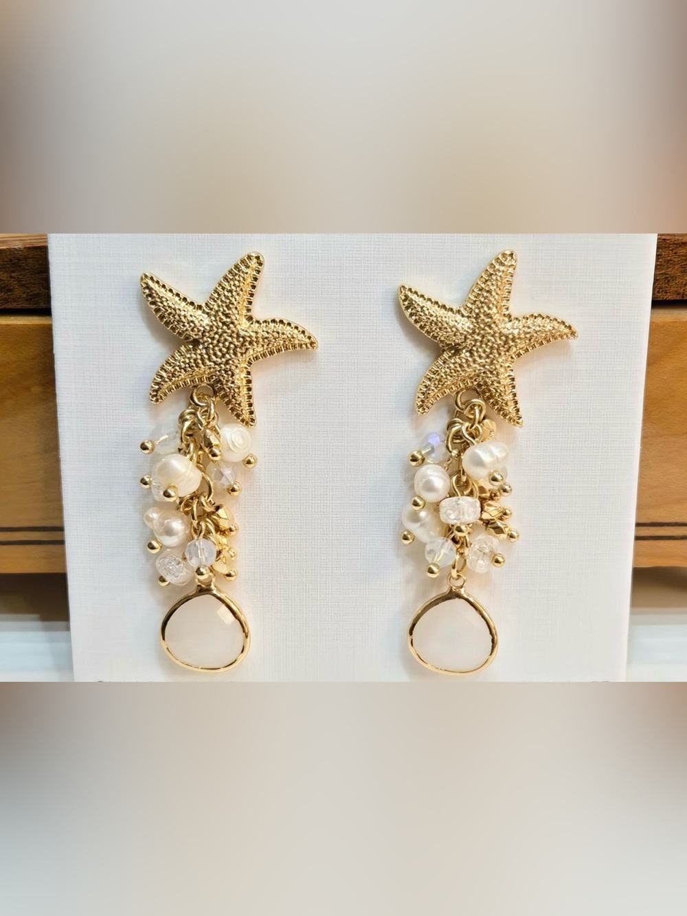 Gold-tone & Freshwater Pearl Starfish Cluster Drop Statement Earrings